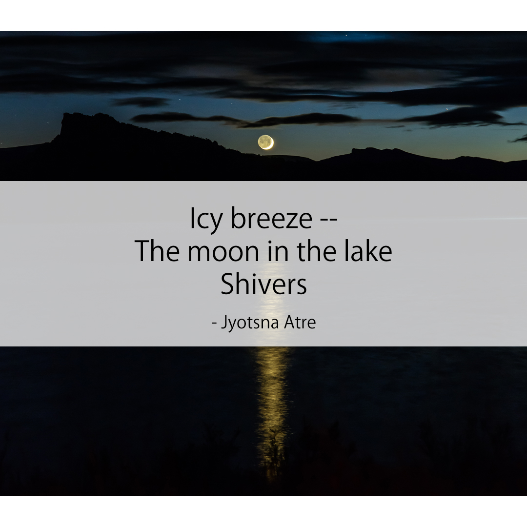 Icy breeze -- / The moon in the lake / Shivers